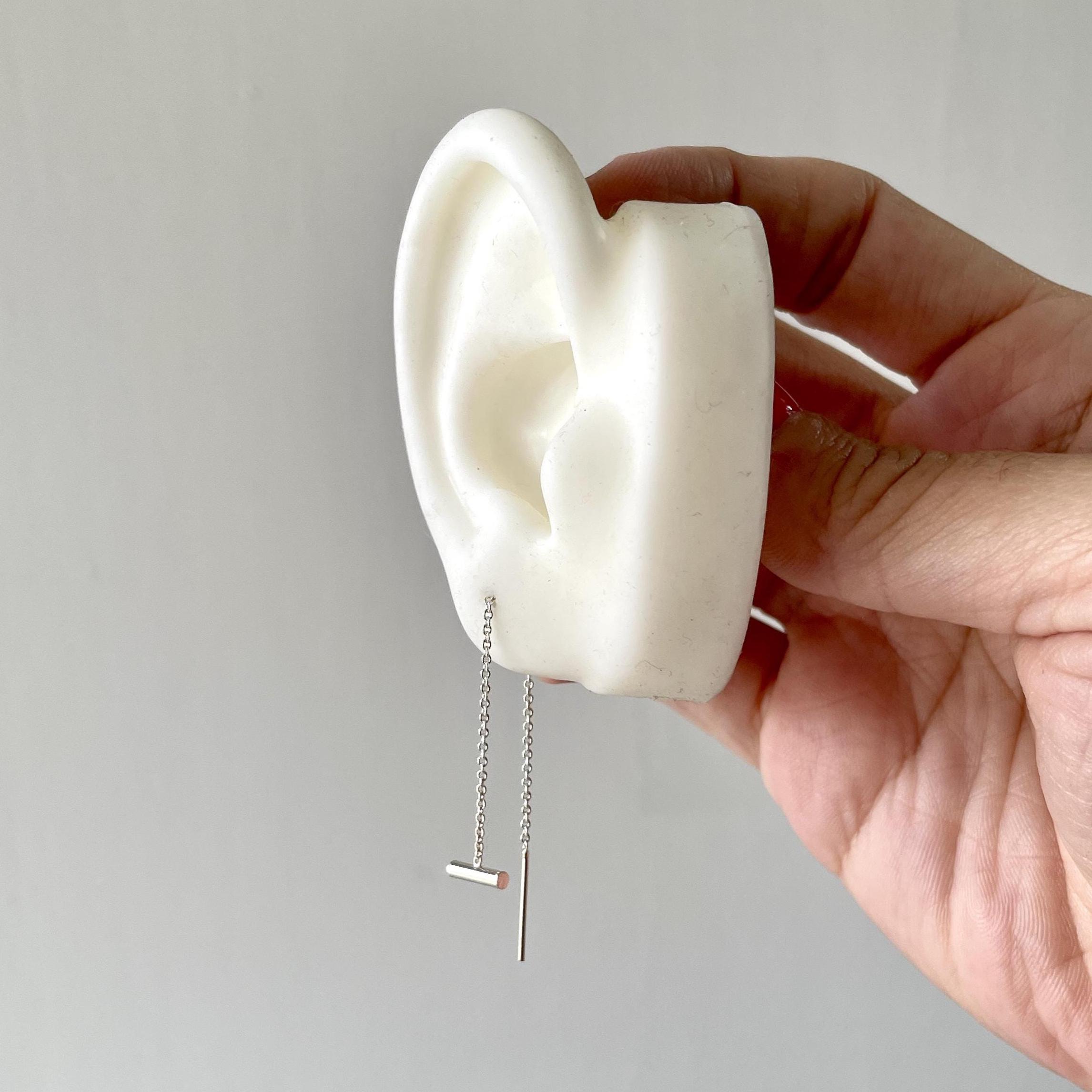 Orecchini A Catena Minimalisti In Argento 925 – Borchie A Barra Con Pendente A Catena Cubana – Gioielli Unisex In Confezione Regalo - 2