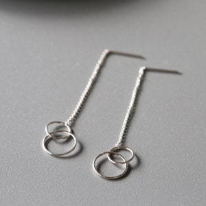 Sterling Silver Karma Circle Threader Earrings: Minimalist Chain Drop