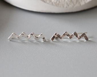 Minimal Hammered Wave Climbers - Silver Zig Zag Climbers - Silver Ear Climbers - Sterling Silver 925 (334)