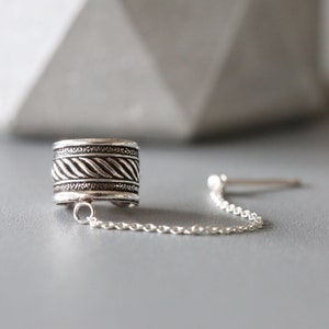 Spiral Cuff Stud Chain - Tribal Silver Chain Cuff - Sterling Silver 925 (308)