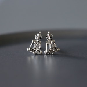 Clous d'oreilles Bouddha en argent - Boucles d'oreilles Bouddha méditant - Argent sterling 925 (81)