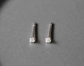 Tiny CZ Ear Studs - 2mm Silver CZ Earrings - Cubic Zirconia Studs - Sterling Silver 925 (139)