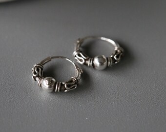 Sterling Silver Bali Hoop Earrings: 12mm Minimalist Jewelry