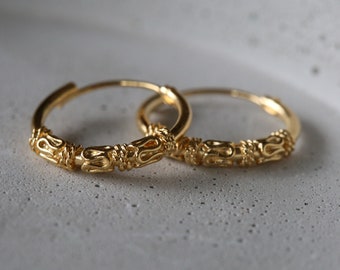 14mm Gold Plated Bali Hoop Earrings: Sterling Silver