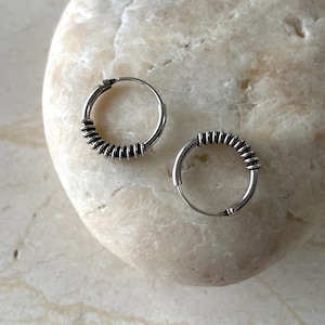 Sterling Silver Bali Hoop Earrings: Handmade Tribal Jewelry (12mm)