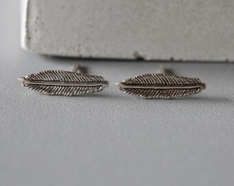 Sterling Silver Feather Studs: Minimalist Boho Earrings