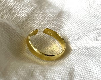 Anillo minimalista de oro para el dedo del pie de 3 mm: ajustable en plata de ley 925, bañado en oro de 18 quilates