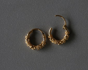 10mm Gold Plated Bali Hoop Earrings: Sterling Silver 925