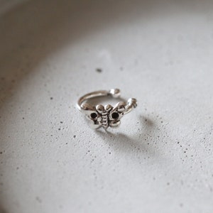 8mm Single Butterfly Hoop - Butterfly Hoop Cuff - Butterfly Nose Ring - Sterling Silver 925 (328)