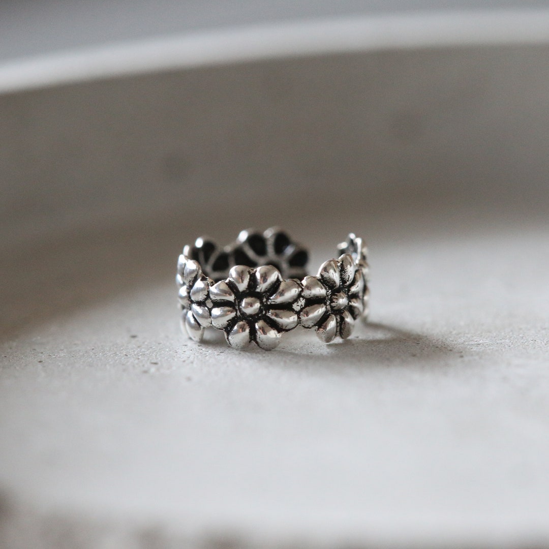 Flower Ear Cuff - Ozidized Floral Ear Cuff - Sterling Silver Flower Ear Cuff - Ozidized Floral Ear Cuff - Sterling Silver