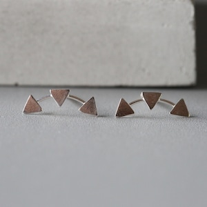 Triple Triangle Ear Studs - Silver Triangle Earrings - Geometric Studs - Sterling Silver 925 (172)