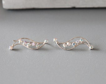 Sterling Silver Cubic Zirconia Ear Climbers: Minimalist Spiral Earrings