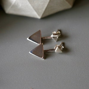 Silver Triangle Ear Jacket Studs - 10mm Silver Triangle Earrings - Geometric Studs - Sterling Silver 925 (344)