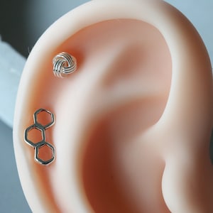 Honeycomb Ear Studs - Silver Honeycomb Earrings - Tiny Honeycomb Studs - Sterling Silver 925 (05)