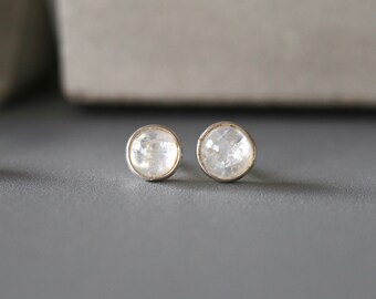 Moonstone Studs: 6mm Sterling Silver Stone Earrings