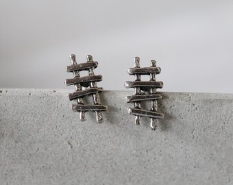 Échelle Studs - Silver Ladder Ear Studs - Boucles d’oreilles Tiny Ladder - Sterling Silver 925 (113)