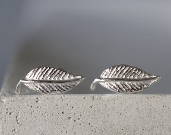 Silver Leaf Ear Studs - Silver Leaf Earrings - Boho Studs - Sterling Silver 925 (43)