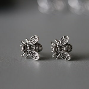 Housefly Studs - Silver Fly Ear Studs - Insect Earrings - Sterling Silver 925 (412)