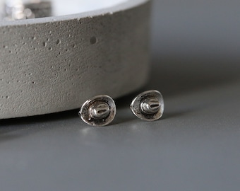 Sterling Silver Cowboy Hat Stud Earrings: Minimalist Western Jewelry