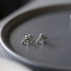 Bee Ear Studs - Silver Bee Earrings - Tiny Bee Studs - Sterling Silver 925 (15)