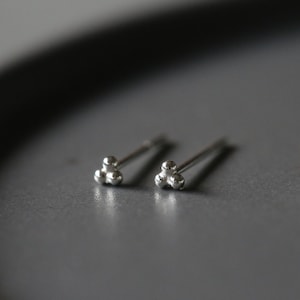 Tiny Triple Ball Studs - Three Ball Ear Studs - Silver Dot Earrings - Sterling Silver 925 (125)