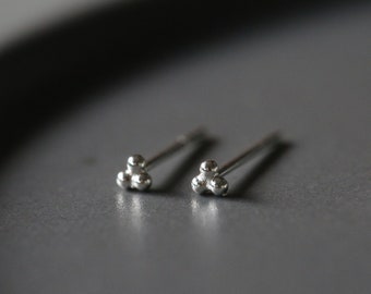 Tiny Triple Ball Studs - Three Ball Ear Studs - Silver Dot Earrings - Sterling Silver 925 (125)