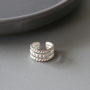 Textured Three Layer Ear Cuff - Minimal Ear Cuff - No Pierce Ear Cuff - Sterling Silver 925 (313)