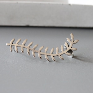 Sterling Silver Olive Branch Ear Climber: Left Ear, Minimalist Jewelry