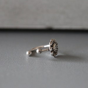 8mm Single Flower Hoop - Flower Hoop Cuff - Flower Nose Ring - Sterling Silver 925 (321)