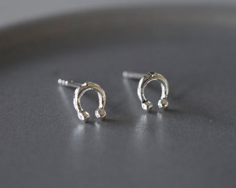 Tiny Horseshoe Ear Studs - Silver Horseshoe Earrings - Lucky Horseshoe Studs - Sterling Silver 925 (13)