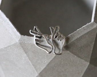 Snapping Finger Ear Studs - Silver Snapping Finger  Earrings - Sterling Silver 925 (10)