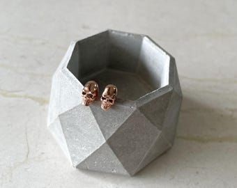Rose Gold Sterling Silver Skull Studs: Punk Halloween Earrings