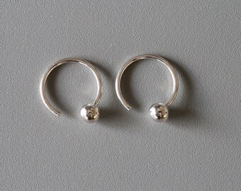 14mm Silver Ball Hoops - 18 Gauge Hoops - Plain Silver Ball Hoops - Sterling Silver 925 (196)