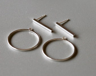 Silver Circular Ear Jacket Studs - Boucles d’oreilles Silver Circle 25mm - Clous géométriques - Argent Sterling 925 (345)