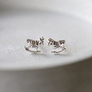 Rocking Horse Ear Studs - Silver Rocking Horse Earrings - Tiny Rocking Horse Studs - Sterling Silver 925 (06)