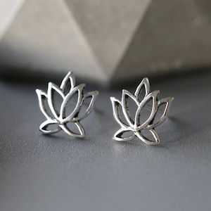 Lotus Flower Ear Studs - Silver Lotus Flower Earrings - Boho Studs - Sterling Silver 925 (41)