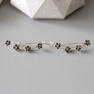 Rose Bud Climbers - Silver Flower Climbers - Silver Ear Climbers - Sterling Silver 925 (336)
