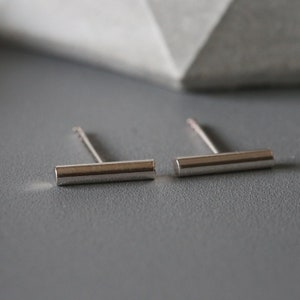Minimal Cylider Bar Studs - Silver Bar Ear Studs - Minimal Bar Earrings - Sterling Silver 925 (192)