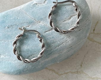 Twisted Sterling Silver Hoops: 20mm Hoop Earrings