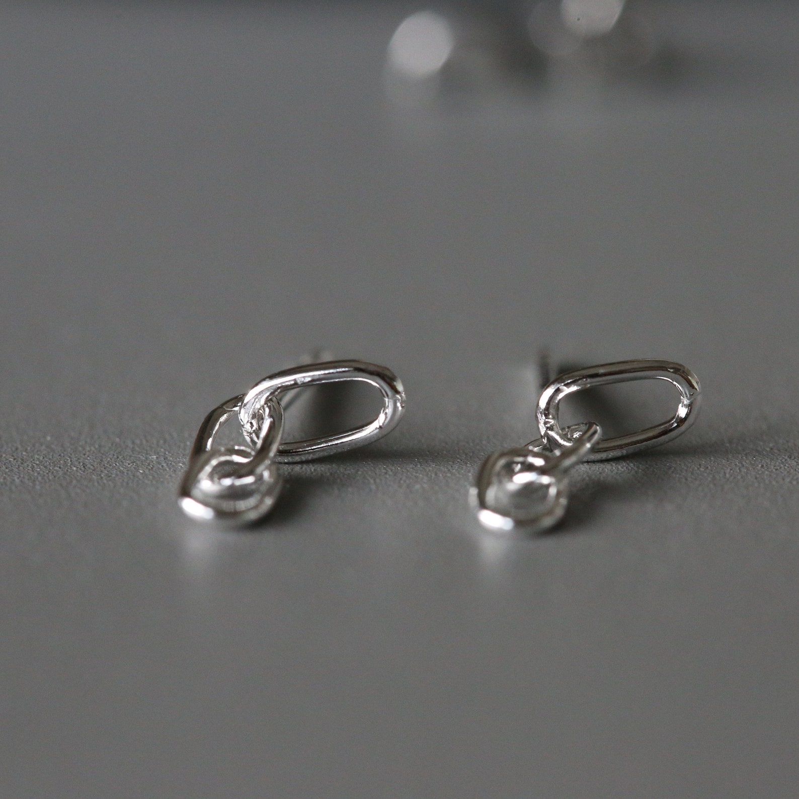 Minimal Chain Link Drop Ear Studs Silver Chain Earrings Etsy