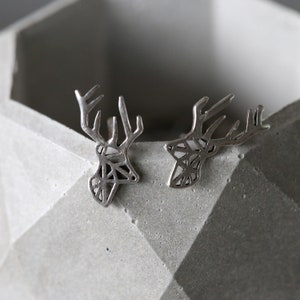 Origami Deer Studs - Silver Deer Ear Studs - Animal Earrings - Sterling Silver 925 (424)