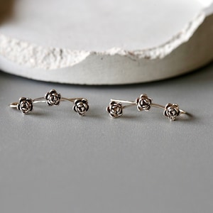 Rose Bud Climbers - Silver Flower Climbers - Silver Ear Climbers - Sterling Silver 925 (354)