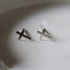 Minimal Cross Studs - Cross Earrings - Silver Dot Earrings - Sterling Silver 925 (154)