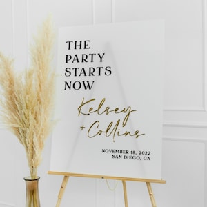 Personalized Acrylic Wedding Welcome Sign: Party Starts Now