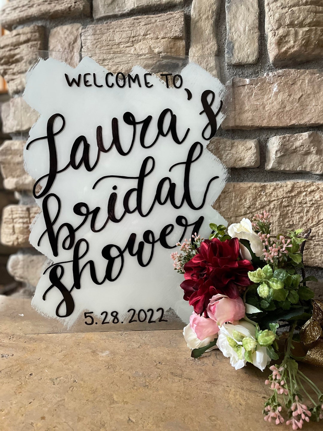 Bridal Shower Acrylic Wedding Sign Painted, Clear Background, Hand ...