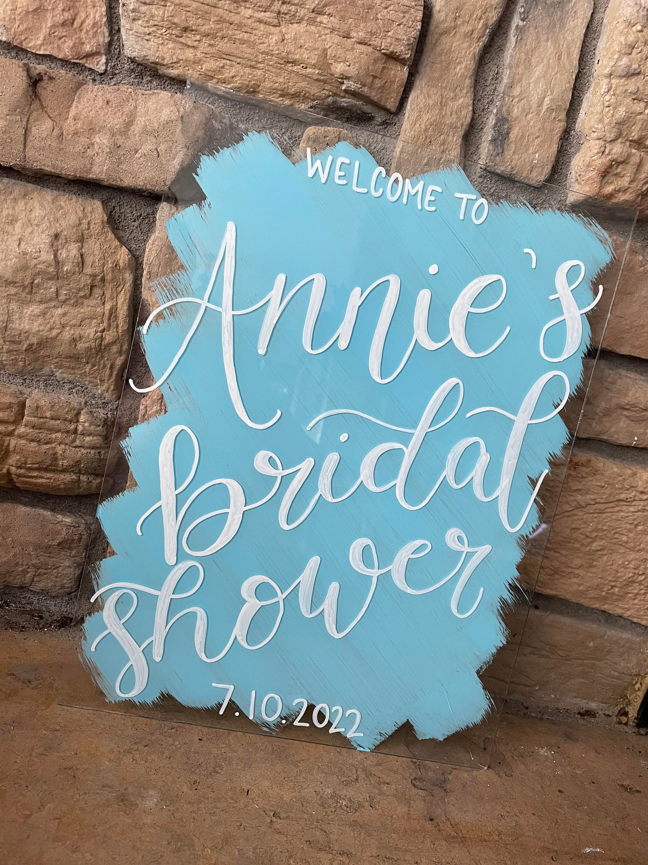 Bridal Shower Acrylic Wedding Sign Painted, Clear Background, Hand ...