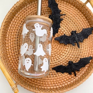 Cute Ghost Beer Can Glass Cup,Spooky Season Iced Coffee Glass,Halloween Beer Can Glass,Aesthetic Soda Can Glass Cup,Glass Cup for Coffee image 1