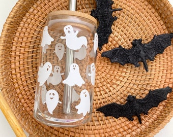 Cute Ghost Beer Can Glass Cup,Spooky Season Iced Coffee Glass,Halloween Beer Can Glass,Aesthetic Soda Can Glass Cup,Glass Cup for Coffee