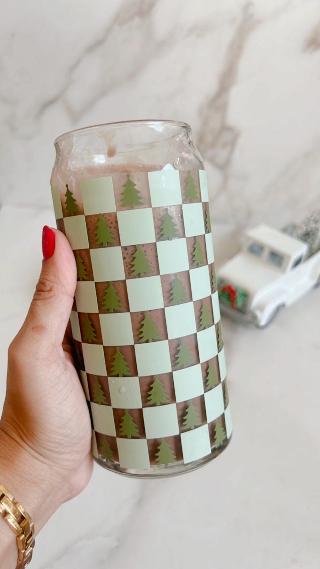Retro Checkered Christmas Tree Cup,aesthetic Checkered Glass,groovy ...