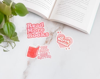 Bookish Sticker,Red and Pink Girly Sticker,Book Addict,Water-Proof Book Lover Decal,Laptop Decal, Gifts For Readers,Read More Books Sticker